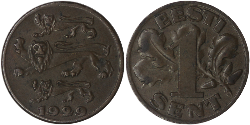 Эстония 1 сенти, 1929 год