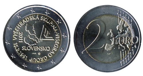 Словакия 2 евро, 2011 год. 20-летие основания Вишеградской группы