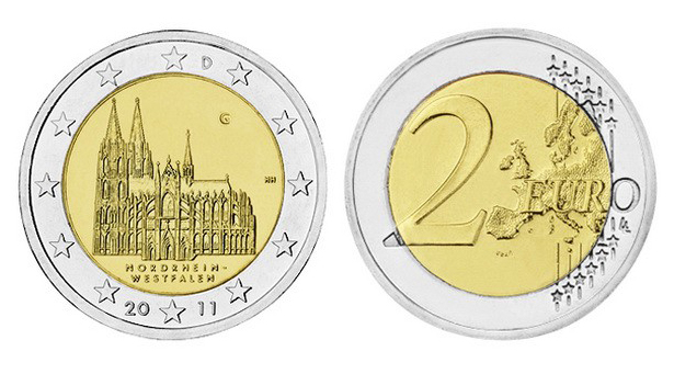 Германия 2 евро, 2011 год. Нордрейн-Вестфалия. D