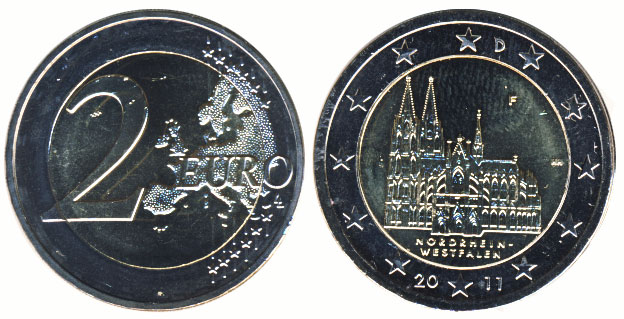 Германия 2 евро, 2011 год. Нордрейн-Вестфалия. F