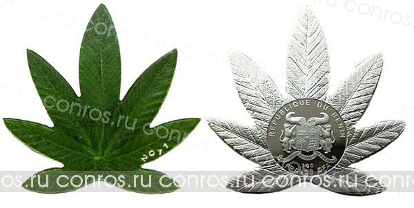 Бенин 100 франков, 2011 год. Знаменитые растения мира. Каннабис сатива или Конопля. Фигурная