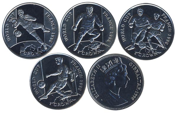 Набор монет. Гибралтар 1 крона, 1998 год. Чемпионат мира по футболу. (4 шт.)