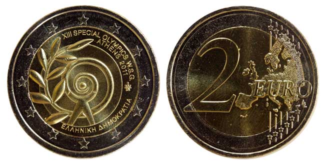 Греция 2 евро, 2011 год. Специальные Летние Олимпийские Игры в Афинах