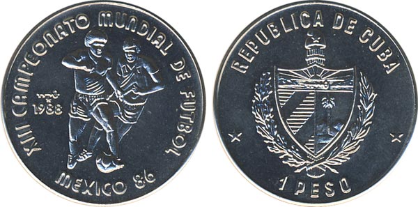 Куба 1 песо, 1988 год. Чемпионат мира по футболу в Мехико