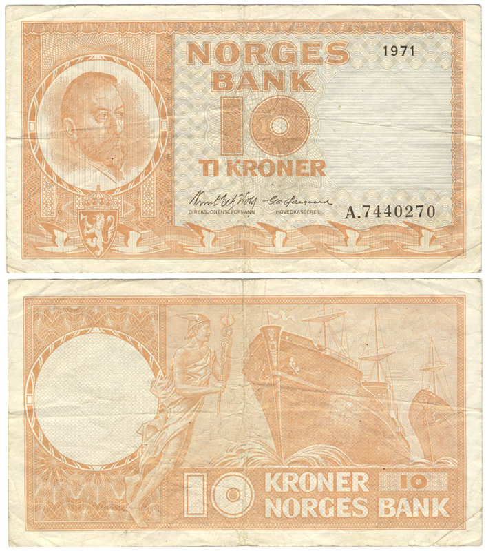 Бона. Норвегия 10 крон, 1971 год
