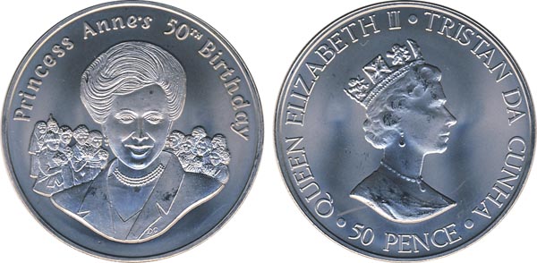 Тристан да Кунья 50 пенсов, 2000. 50-летие принцессы Анны