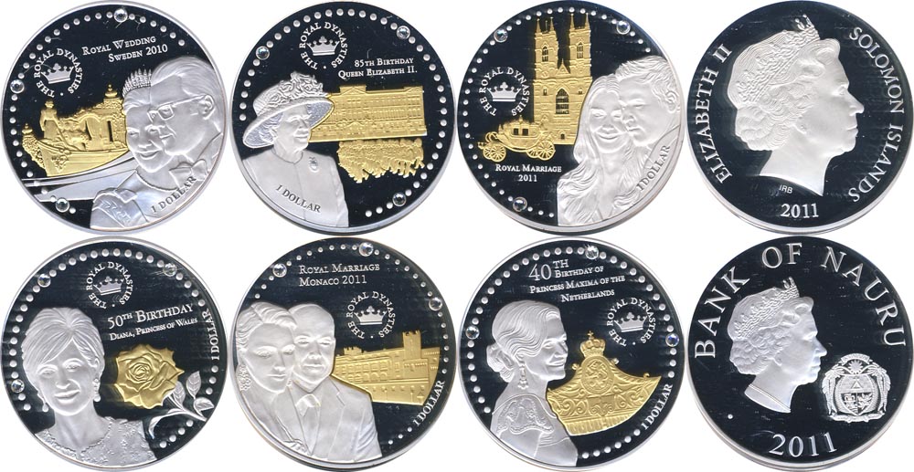 Набор монет. Соломоновы острова и Науру 1 доллар, 2010-2011 год. (6 шт.) Королевские династии