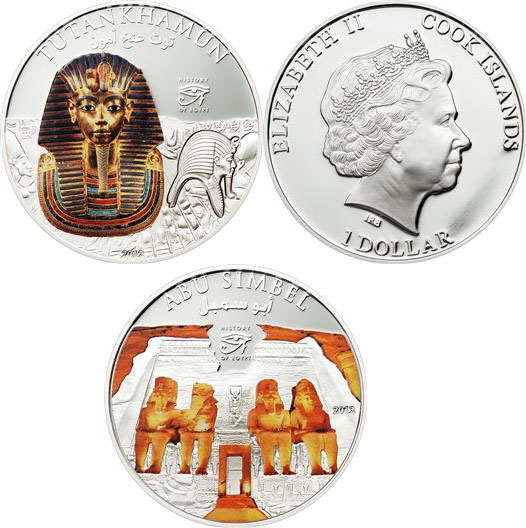 Набор монет. Острова Кука 1 доллар, 2012 год. (2 шт.) Тутанхамон и Абу Симбел