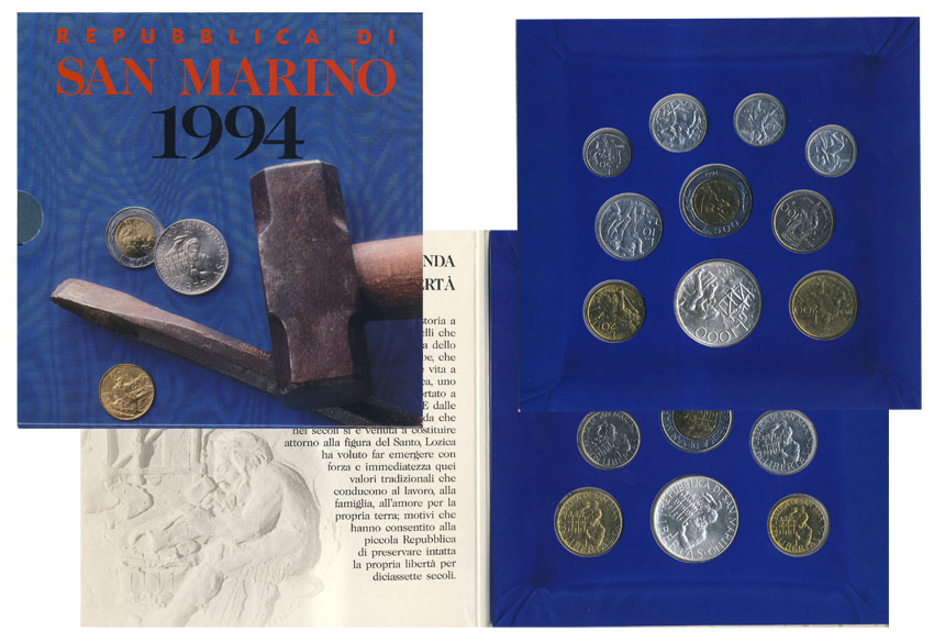 Набор монет. Сан-Марино, 1994 год. (10 шт.) В буклете