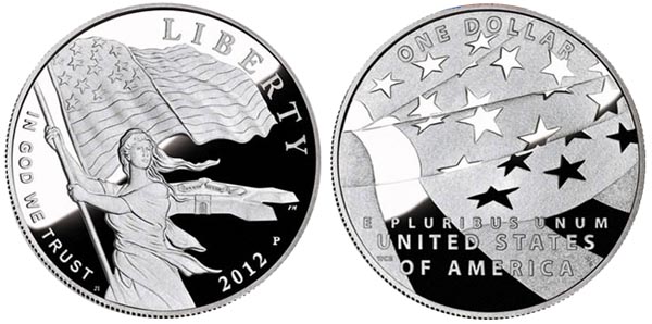 США 1 доллар, 2012 год. Американский флаг