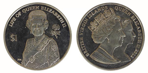 Виргинские острова 1 доллар, 2012 год. Жизнь Елизаветы II. Портрет Королевы