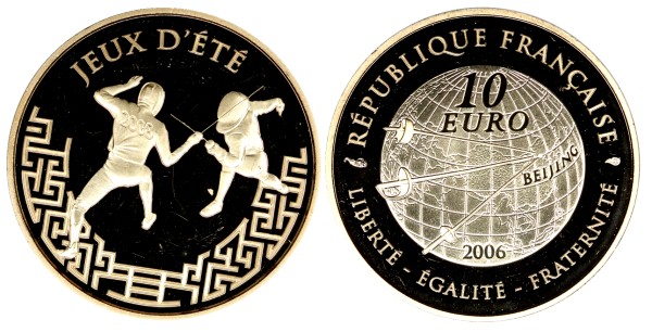 Франция 10 евро, 2006 год. Фехтование
