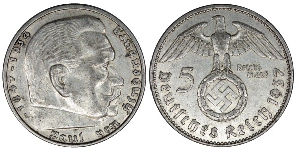 Германия 5 марок, 1937 год