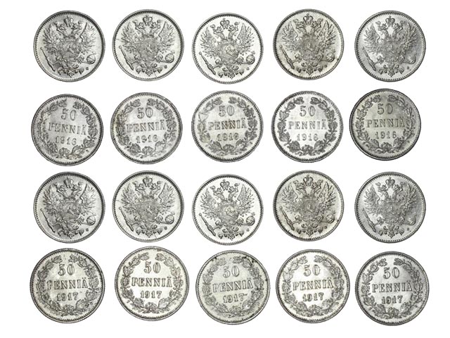 Набор монет. Россия 50 пенни, 1916-1917 год. (10 шт.)