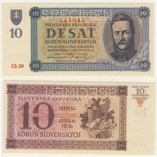Бона. Словения 10 крон, 1943 год. Образец