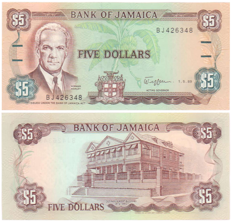 Бона. Ямайка 5 долларов, 1989 год