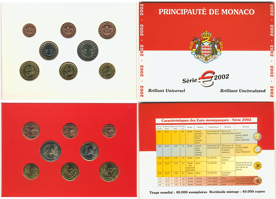 Набор монет евро. Монако, 2002 год. В буклете. (8 шт.)