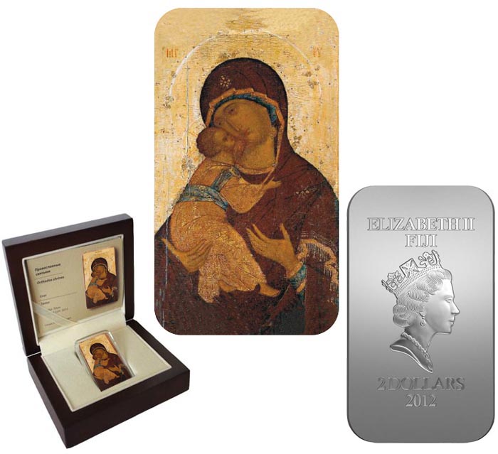 Фиджи 2 доллара, 2012 год. Православные святыни. Андрей Рублев. Икона Богородица Владимирская