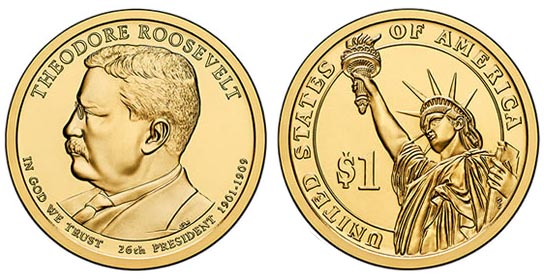 США 1 доллар, 2013 год. Теодор Рузвельт. P. 26--й президент США