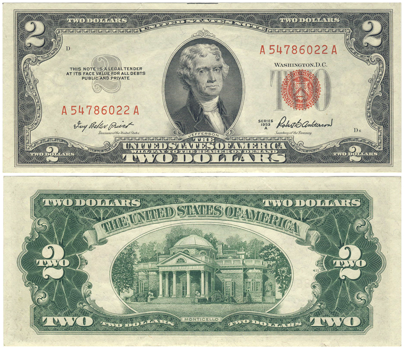 Бона. США 2 доллара, 1953 год