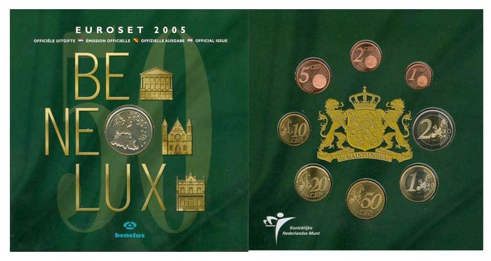 Набор монет евро. Бенилюкс, 2005 год. (24 шт.) В буклете + жетон