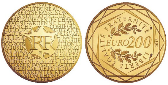 Франция 200 евро, 2012 год. Регионы Франции