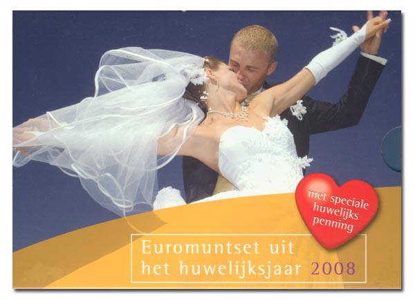 Набор монет евро. Нидерланды, 2008 год. Свадебный. (8 шт.) В буклете + жетон