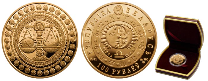 Беларусь 100 рублей, 2011 год. Знак зодиака. Весы