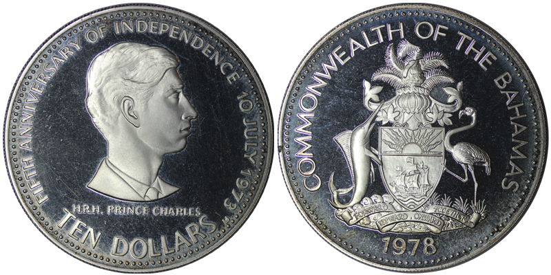 Багамские острова 10 долларов, 1978 год. Принц Чарльз