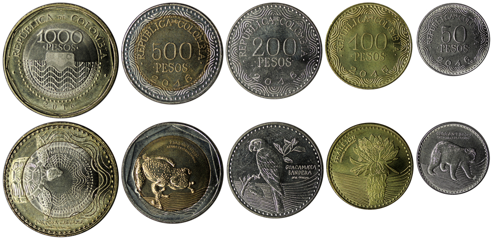 Набор монет. Колумбия, 2016 год. (5 шт.)