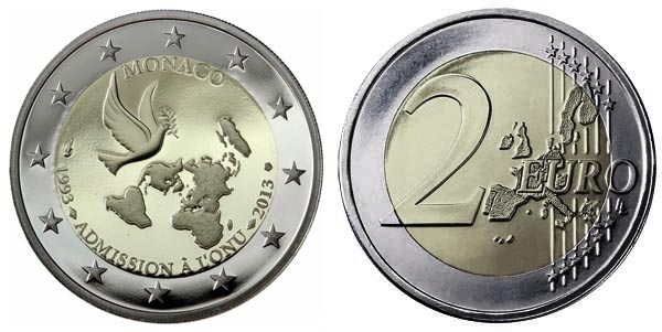 Монако 2 евро, 2013 год. 20 лет вступления в ООН