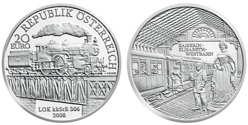 Австрия 20 евро, 2008 год. Поезд. Западная железная дорога