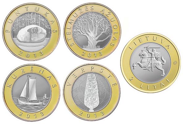 Набор монет. Литва 2 лита, 2013 год. (4 шт.)