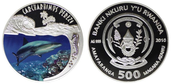Руанда 500 франков, 2010 год. Большая серая акула