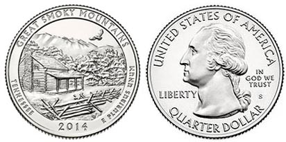 США 25 центов, 2014 год. Грейт-Смоки-Маунтинс. S