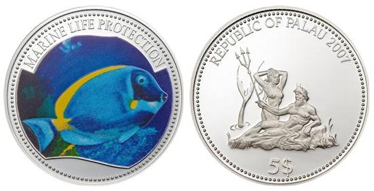 Палау 5 долларов, 2007 год. Рыба-хирург