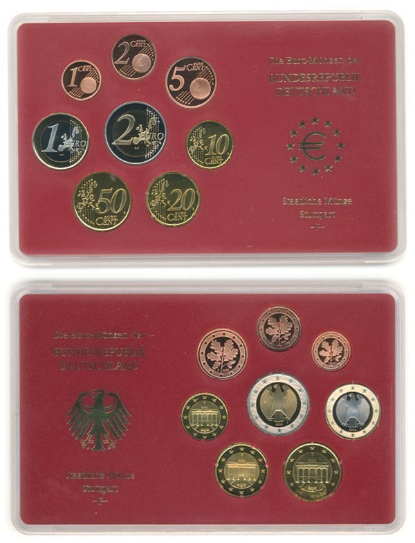 Набор монет евро. Германия, 2003 год. Proof. (8 шт.) Монетный двор Штудгарт F
