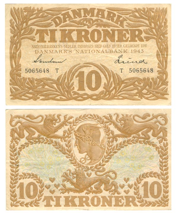 Бона. Дания 10 крон, 1943 год