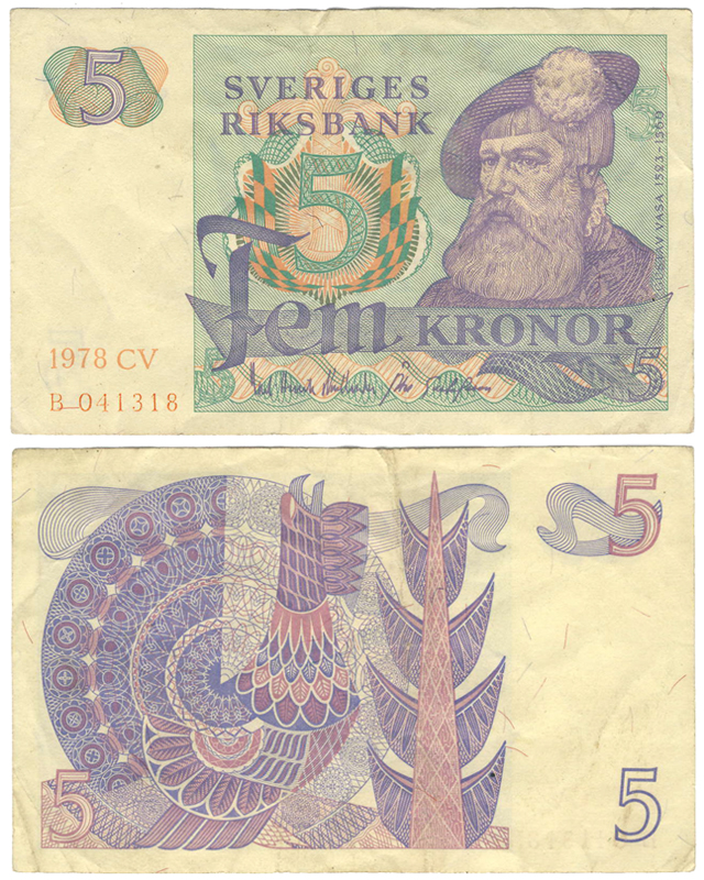 Бона. Швеция 5 крон, 1978 год
