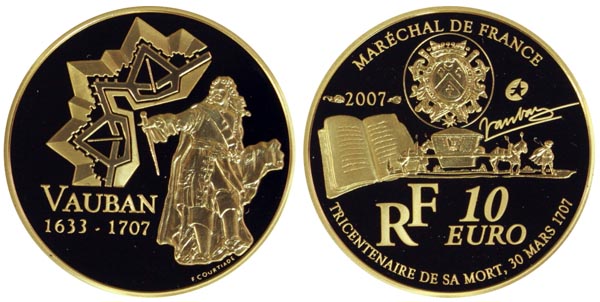 Франция 10 евро, 2007 год. 300-летие смерти Себастьяна Ле Претра Вобана