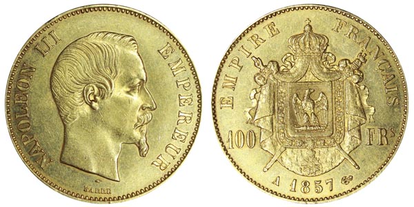 Франция 100 франков, 1857 год