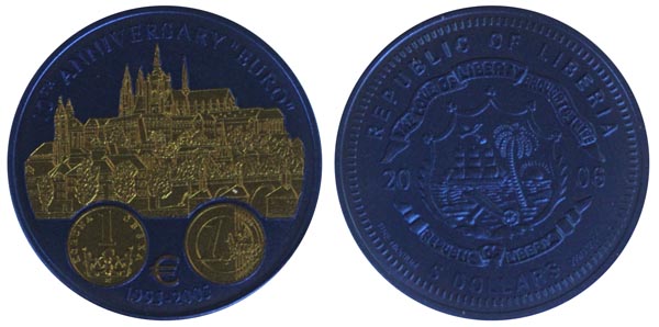 Либерия 5 долларов, 2006 год. Исторические памятники Европы.  Чехия