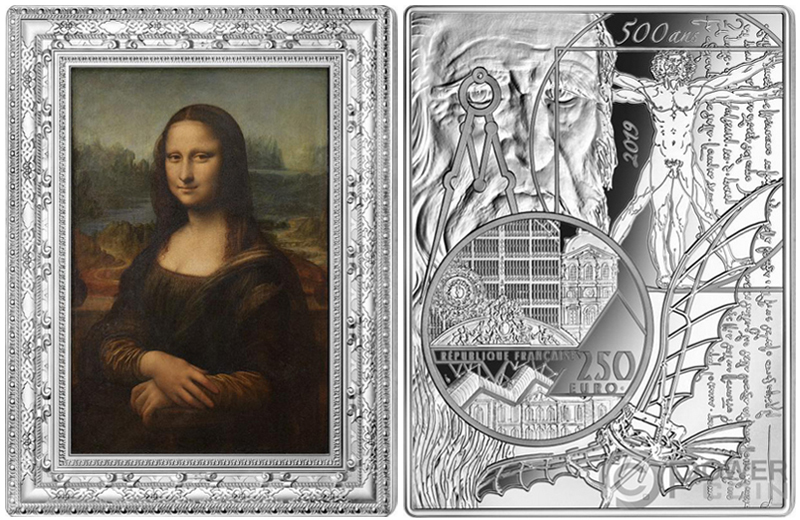 Франция 250 евро, 2019 год. Леонардо Да Винчи. Мона Лиза