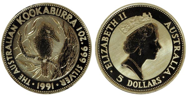 Австралия 5 долларов, 1991 год. Кукабара
