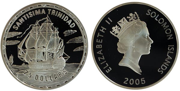 Соломоновы острова 25 долларов, 2005 год. Корабль Сантисима-Тринидад