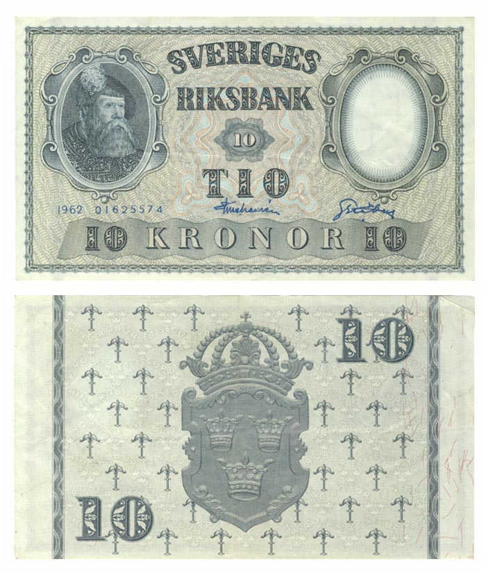 Бона. Швеция 10 крон, 1962 год