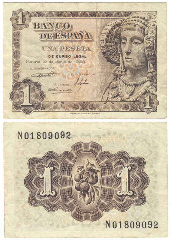 Бона. Испания 1 песет, 1948 год