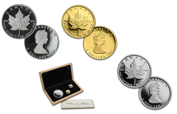 Набор монет. 5 долларов Канада 1989 (3 шт.)