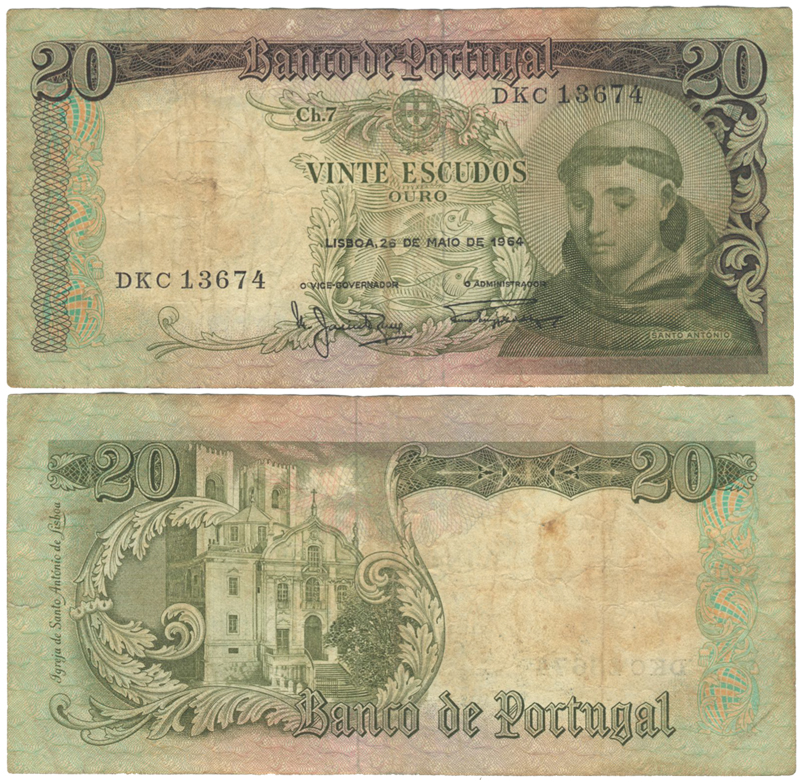 Бона. Португалия 20 эскудо, 1964 год