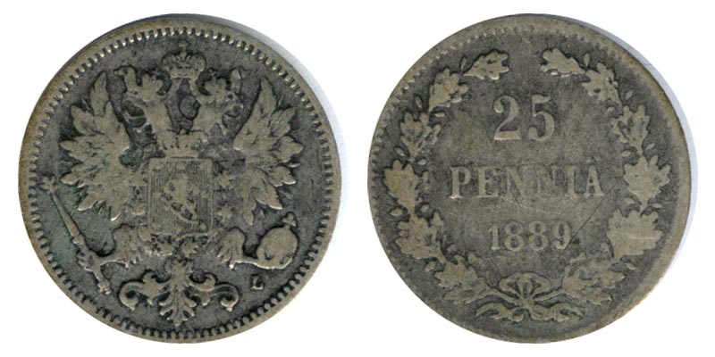 Россия 25 пенни, 1889 год. L